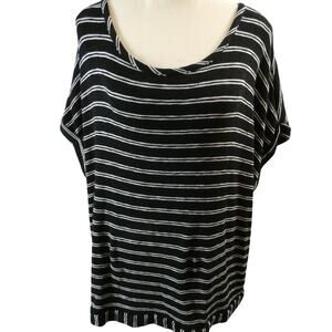 A New Day Women's 1X Knit Top Striped Open Tie Back Short Sleeves